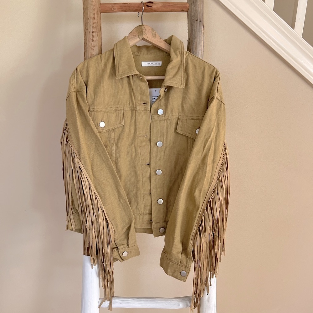 12th Tribe Tan Fringe Jean Jacket - Picture 2 of 9